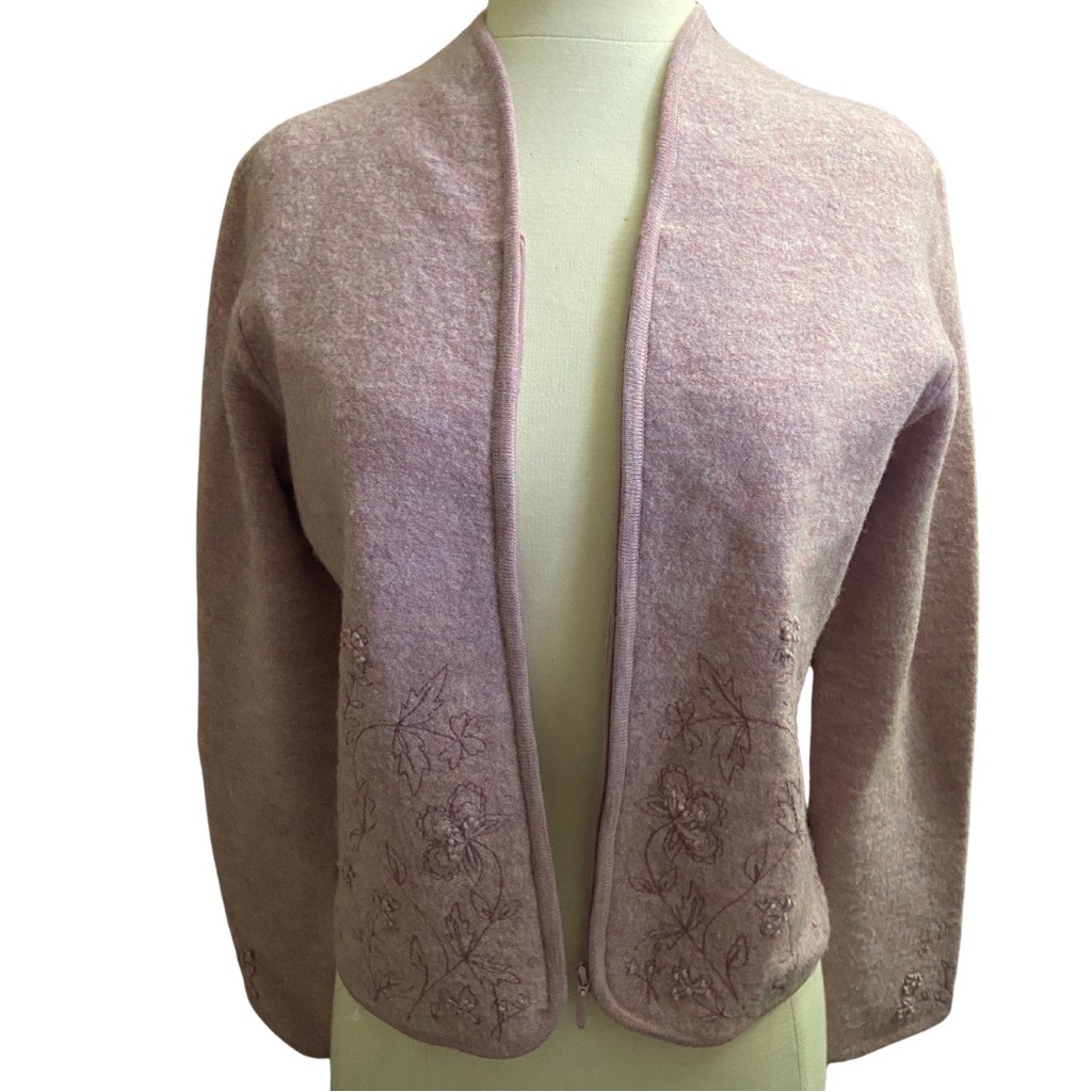 Pendelton Merino Wool Vintage Cardigan Embroidery And Beaded Accents, Zipper Ps